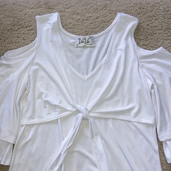 White Cold Shoulder Tie Front Top - Picture 11 of 14